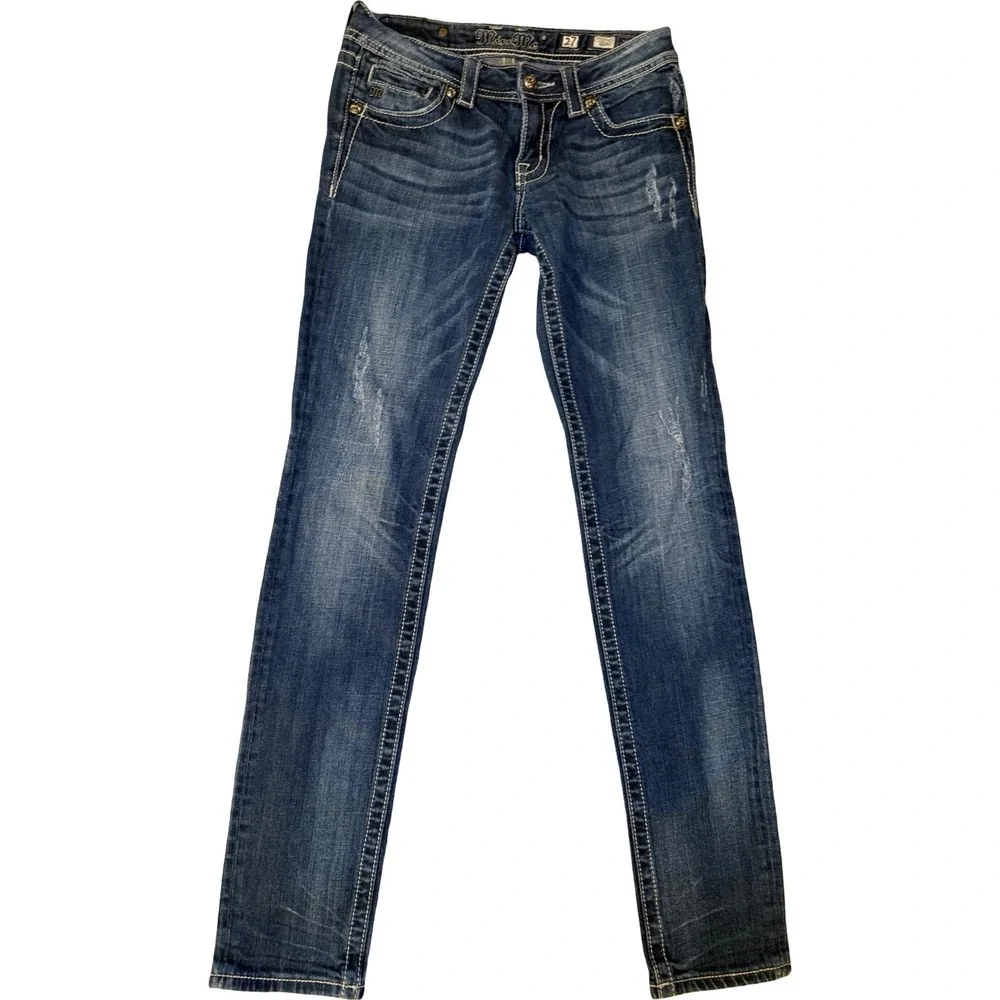Miss Me Skinny Jeans Womens 27 Blue Embroidered Wing Rhinestone JP5117SK2